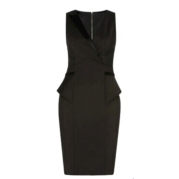 Cue Dresses & Skirts - NWOT Cue  tuxedo midi pencil Dress Black Sze 8 sleeve Cotton slit office formal